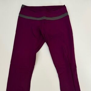 Women's Athletic Performance Leggings with Gray Waistband Detail in Deep Purple